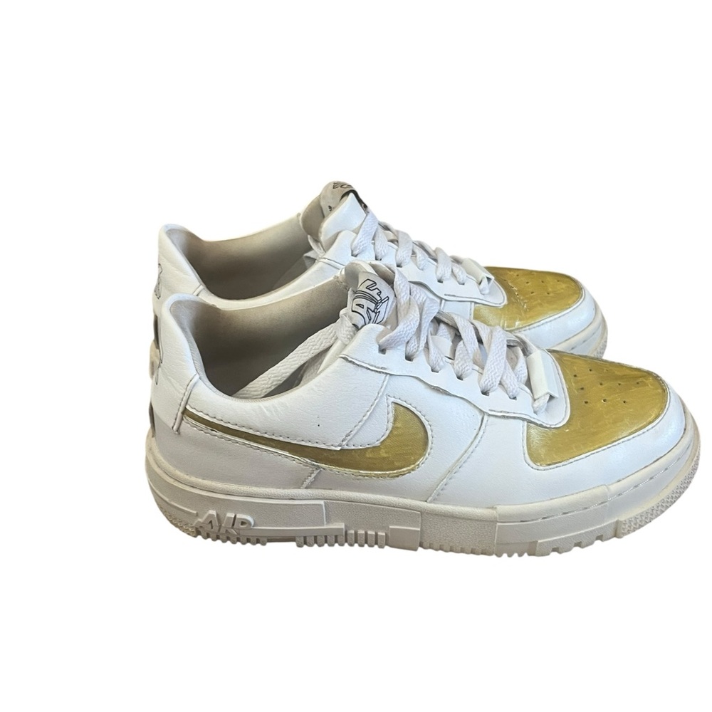 Nike Gold and White Casual Sneakers, Handpainted